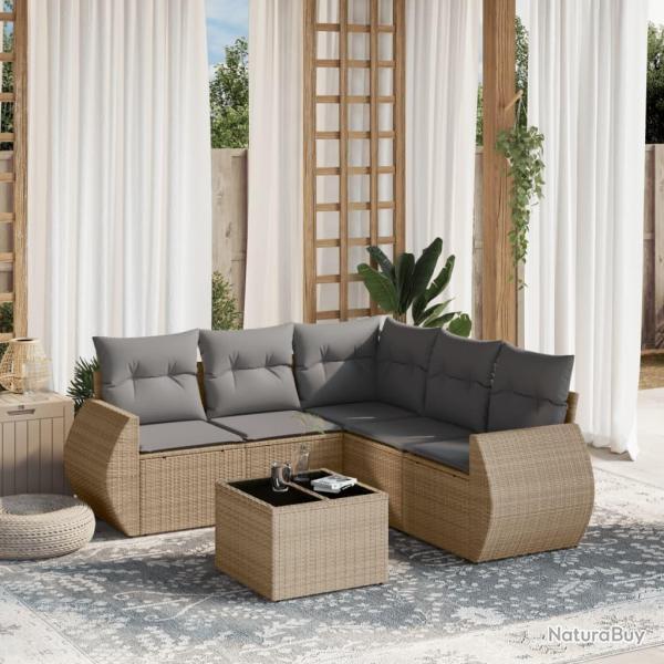 Salon de jardin avec coussins 6 pcs beige r�sine tress�e