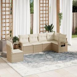 Salon de jardin avec coussins 6 pcs beige r&eacute;sine tress&eacute;e alsavelo