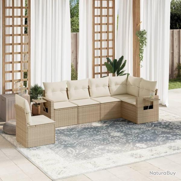 Salon de jardin avec coussins 6 pcs beige r�sine tress�e