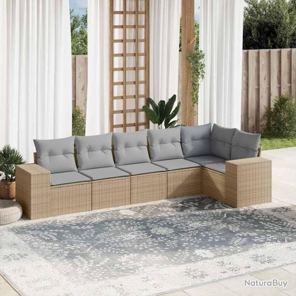 Salon de jardin avec coussins 6 pcs beige r�sine tress�e alsavelo