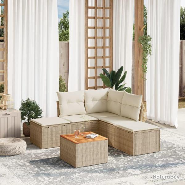 Salon de jardin avec coussins 6 pcs beige r�sine tress�e