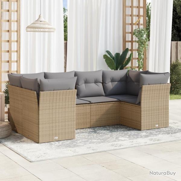 Salon de jardin avec coussins 6 pcs beige r�sine tress�e alsavelo