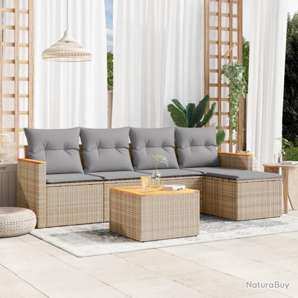 Salon de jardin avec coussins 6 pcs beige r�sine tress�e alsavelo