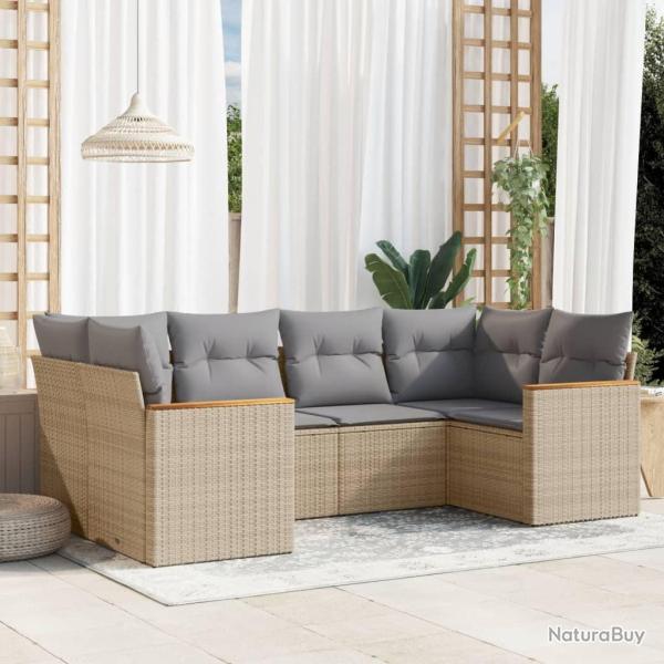 Salon de jardin avec coussins 6 pcs beige r�sine tress�e