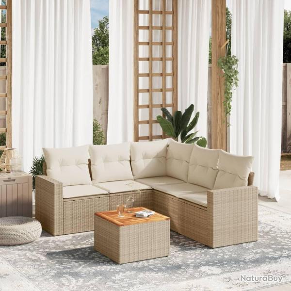 Salon de jardin avec coussins 6 pcs beige r�sine tress�e