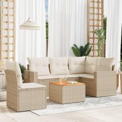 Salon de jardin avec coussins 6 pcs beige r&eacute;sine tress&eacute;e