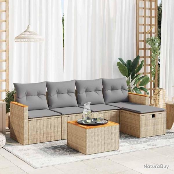 Salon de jardin avec coussins 6 pcs beige r�sine tress�e