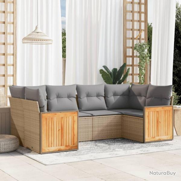 Salon de jardin avec coussins 6 pcs beige r�sine tress�e alsavelo