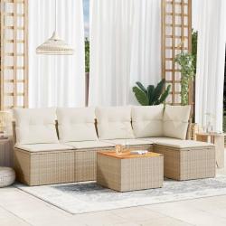Salon de jardin avec coussins 6 pcs beige r&eacute;sine tress&eacute;e alsavelo