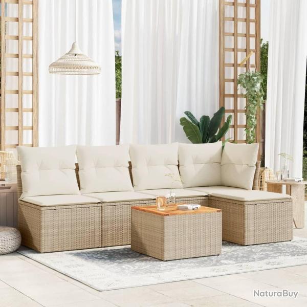 Salon de jardin avec coussins 6 pcs beige r�sine tress�e
