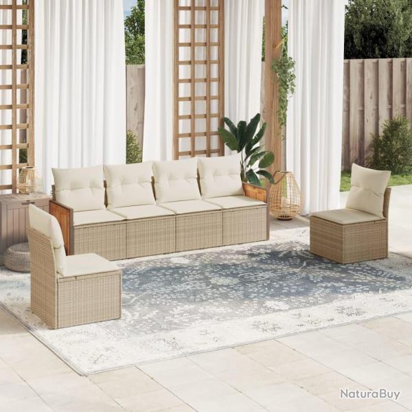 Salon de jardin avec coussins 6 pcs beige r�sine tress�e