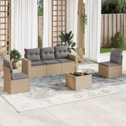 Salon de jardin avec coussins 6 pcs beige r&eacute;sine tress&eacute;e alsavelo