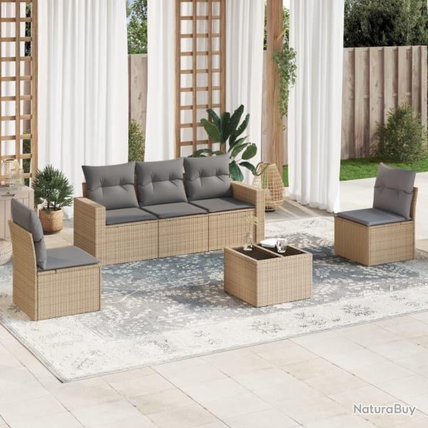 Salon de jardin avec coussins 6 pcs beige r�sine tress�e