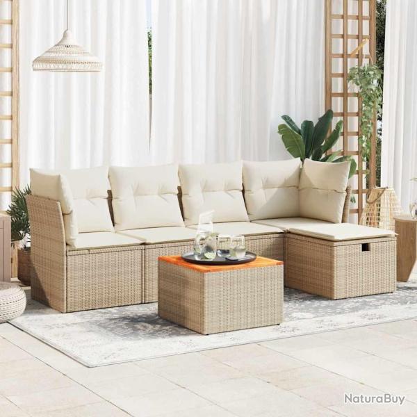 Salon de jardin avec coussins 6 pcs beige r�sine tress�e