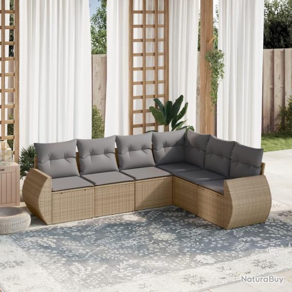 Salon de jardin avec coussins 6 pcs beige r�sine tress�e