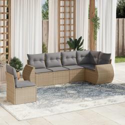Salon de jardin avec coussins 6 pcs beige r&eacute;sine tress&eacute;e alsavelo
