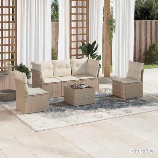 Salon de jardin avec coussins 6 pcs beige r�sine tress�e