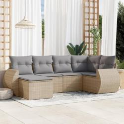 Salon de jardin avec coussins 6 pcs beige r&eacute;sine tress&eacute;e alsavelo