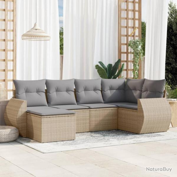 Salon de jardin avec coussins 6 pcs beige r�sine tress�e