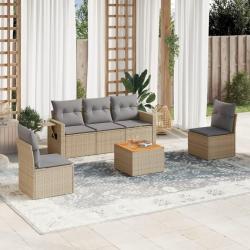 Salon de jardin avec coussins 6 pcs beige r&eacute;sine tress&eacute;e