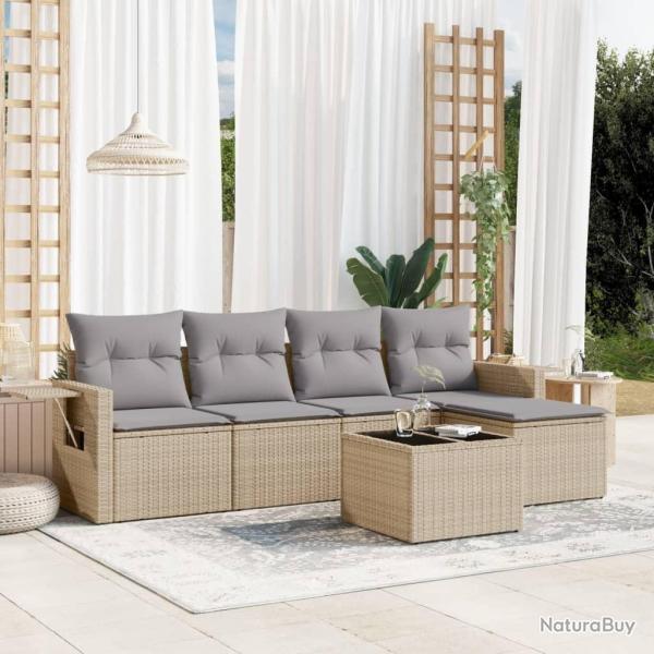 Salon de jardin avec coussins 6 pcs beige r�sine tress�e