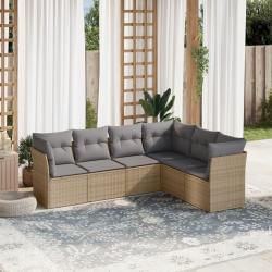 Salon de jardin avec coussins 6 pcs beige r&eacute;sine tress&eacute;e