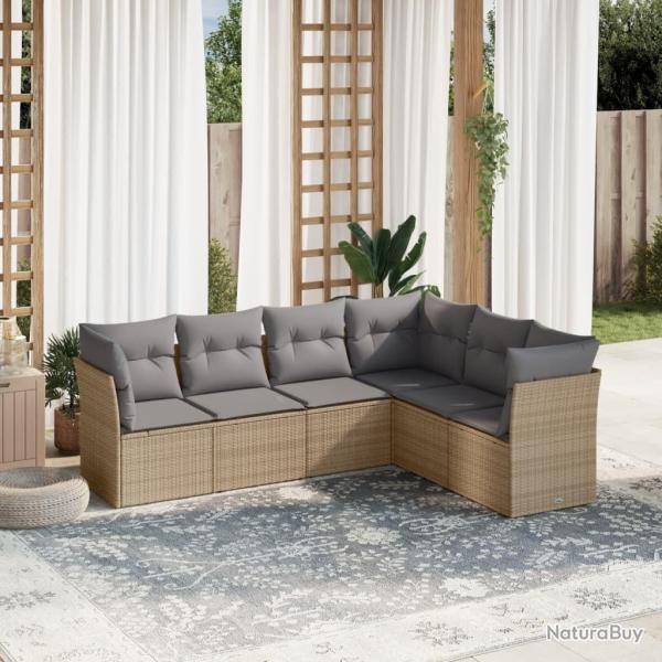 Salon de jardin avec coussins 6 pcs beige r�sine tress�e