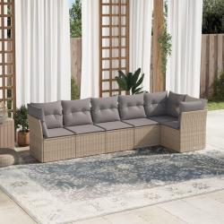 Salon de jardin avec coussins 6 pcs beige r&eacute;sine tress&eacute;e