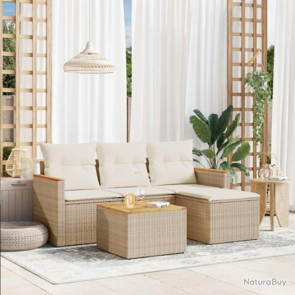 Salon de jardin avec coussins 5 pcs beige r�sine tress�e
