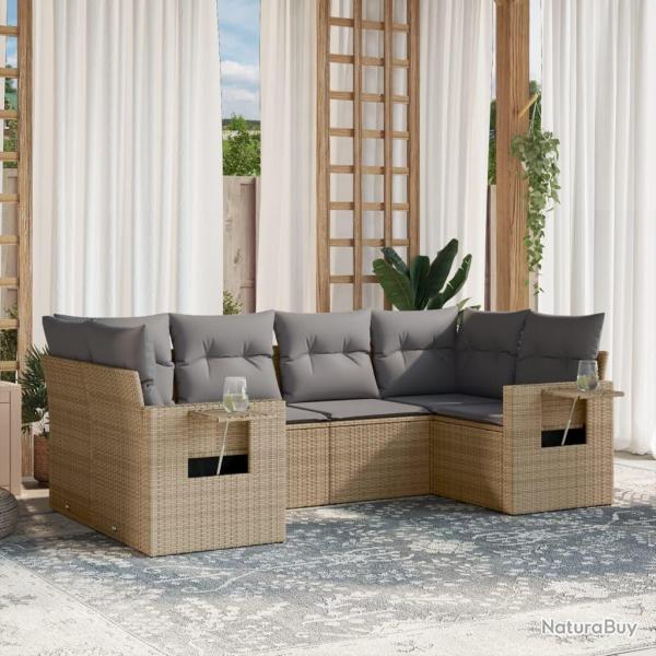 Salon de jardin avec coussins 6 pcs beige r�sine tress�e alsavelo