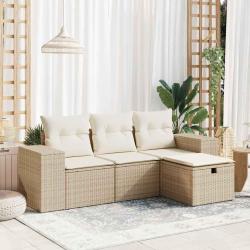 Salon de jardin avec coussins 4 pcs beige r&eacute;sine tress&eacute;e