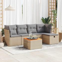 Salon de jardin avec coussins 6 pcs beige r&eacute;sine tress&eacute;e alsavelo