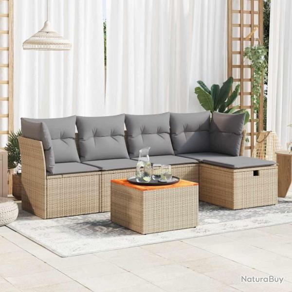 Salon de jardin avec coussins 6 pcs beige r�sine tress�e