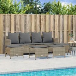 Salon de jardin avec coussins 5 pcs beige r&eacute;sine tress&eacute;e alsavelo
