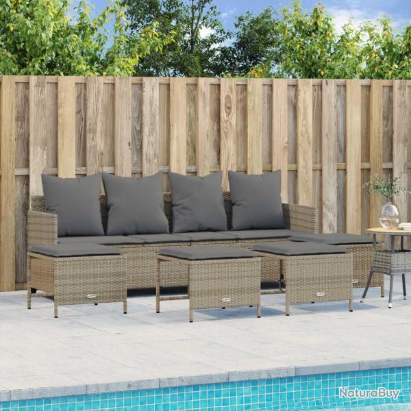 Salon de jardin avec coussins 5 pcs beige r�sine tress�e