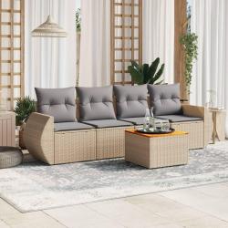 Salon de jardin avec coussins 5 pcs beige r&eacute;sine tress&eacute;e