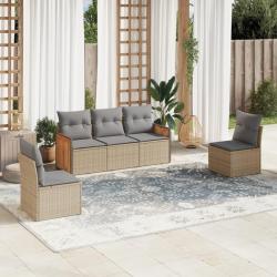 Salon de jardin avec coussins 5 pcs beige r&eacute;sine tress&eacute;e