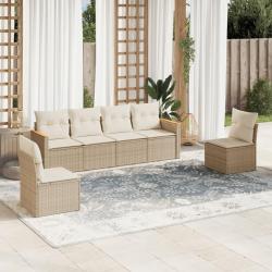Salon de jardin avec coussins 6 pcs beige r&eacute;sine tress&eacute;e alsavelo