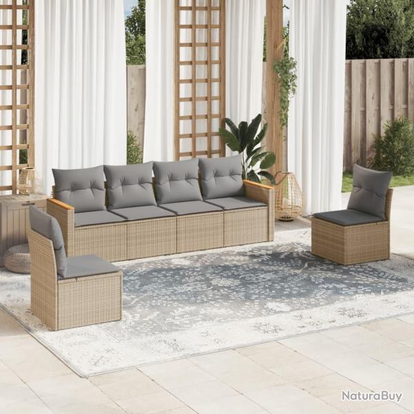Salon de jardin avec coussins 6 pcs beige r�sine tress�e
