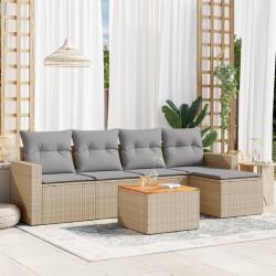 Salon de jardin avec coussins 6 pcs beige r&eacute;sine tress&eacute;e alsavelo