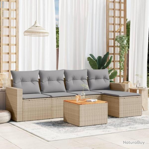 Salon de jardin avec coussins 6 pcs beige r�sine tress�e alsavelo