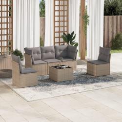 Salon de jardin avec coussins 6 pcs beige r&eacute;sine tress&eacute;e