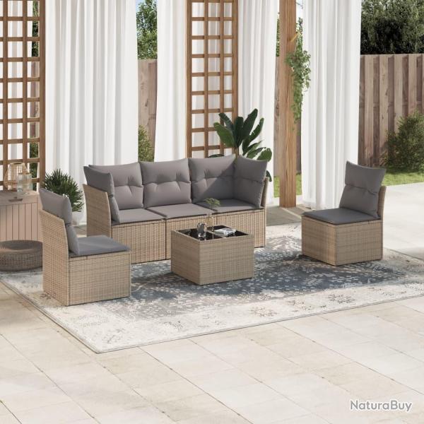 Salon de jardin avec coussins 6 pcs beige r�sine tress�e