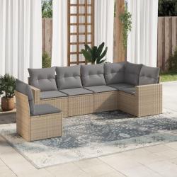 Salon de jardin avec coussins 6 pcs beige r&eacute;sine tress&eacute;e alsavelo