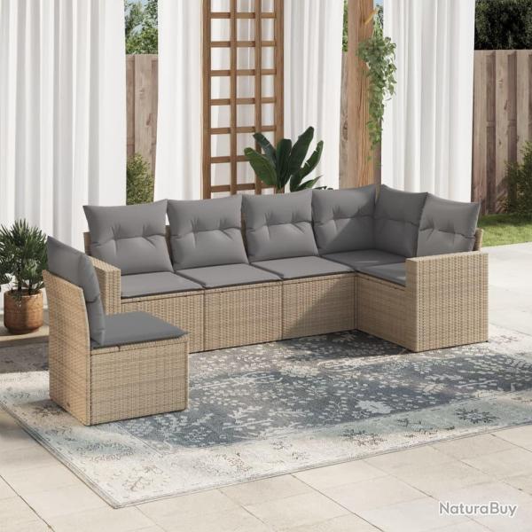 Salon de jardin avec coussins 6 pcs beige r�sine tress�e