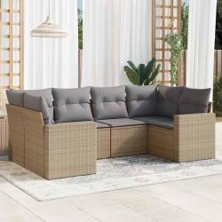 Salon de jardin avec coussins 6 pcs beige r&eacute;sine tress&eacute;e alsavelo