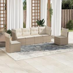 Salon de jardin avec coussins 6 pcs beige r&eacute;sine tress&eacute;e alsavelo