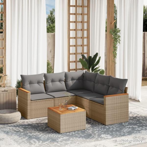 Salon de jardin avec coussins 6 pcs beige r�sine tress�e alsavelo