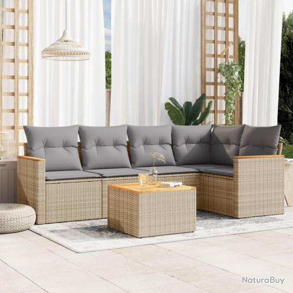 Salon de jardin avec coussins 6 pcs beige r�sine tress�e alsavelo
