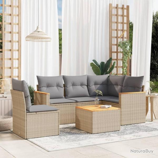 Salon de jardin avec coussins 6 pcs beige r�sine tress�e alsavelo